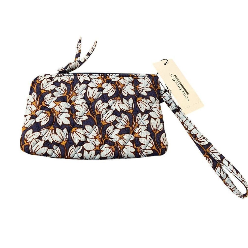 Vera Bradley PAWPAW FLOWER Essential Zip Wristlet NWT Navy Blue Brown - Picture 4 of 6